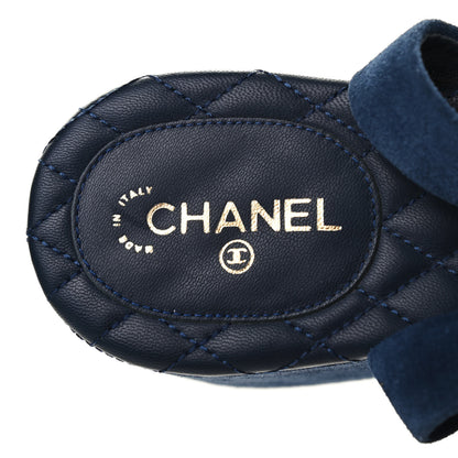 Chanel Suede Calfskin Platform Wedge Sandals 39 Blue 6 of 8