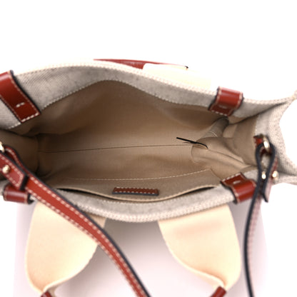 Chloe Cotton Calfskin Small Woody Ribbon Tote With Strap White Brown 5 of 9