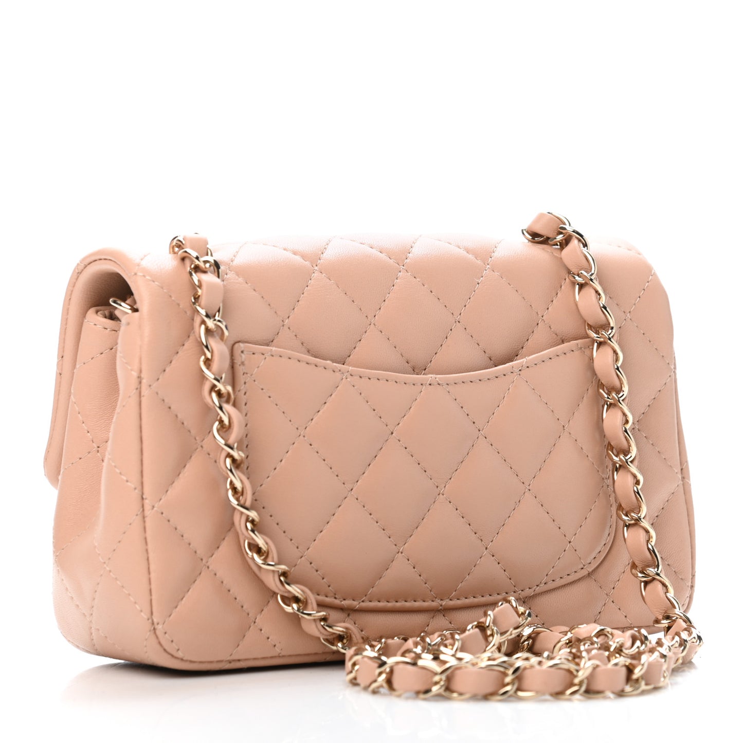 Lambskin Quilted Mini Rectangular Flap Dark Beige