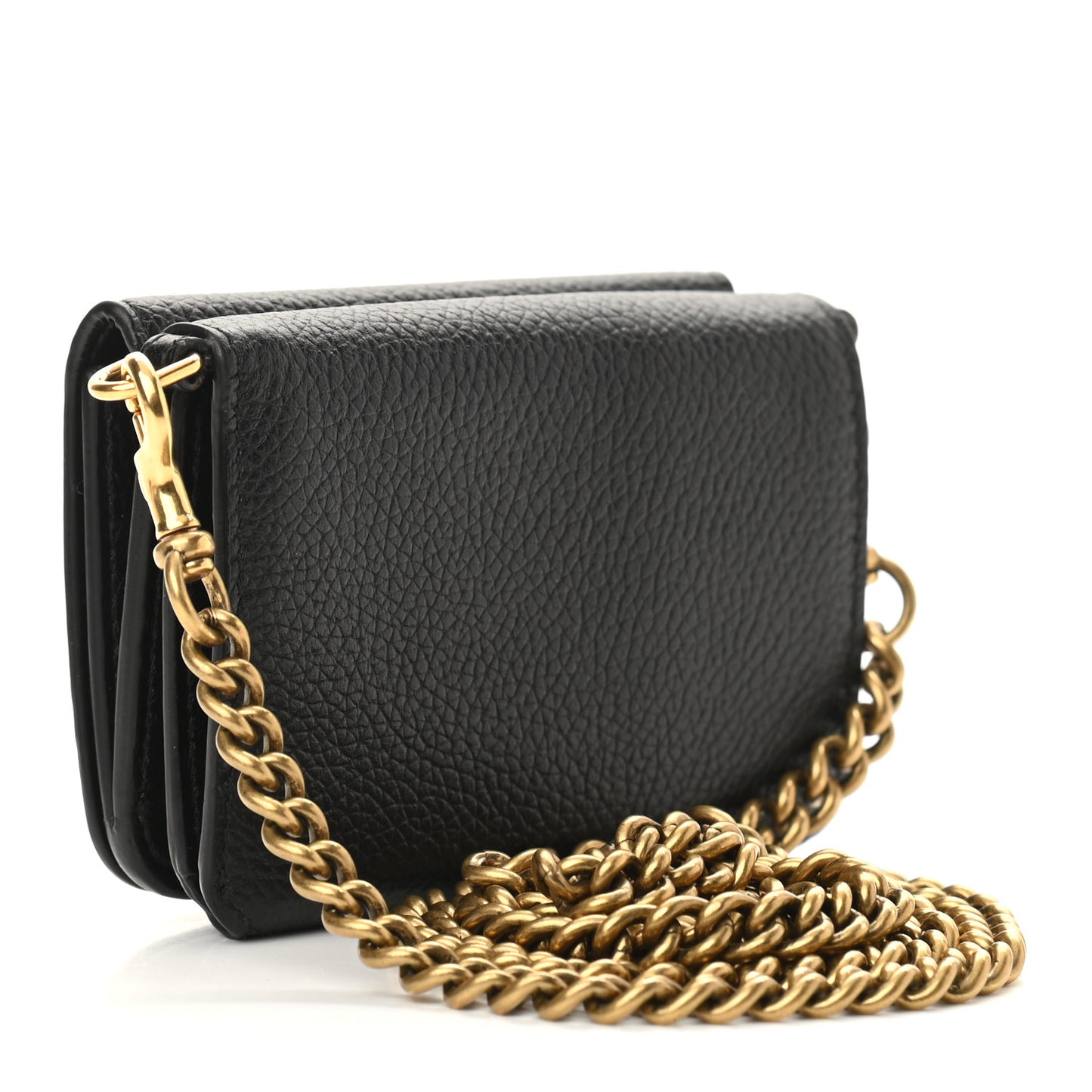 Grained Calfskin Logo Mini Cash Wallet On Chain Black White