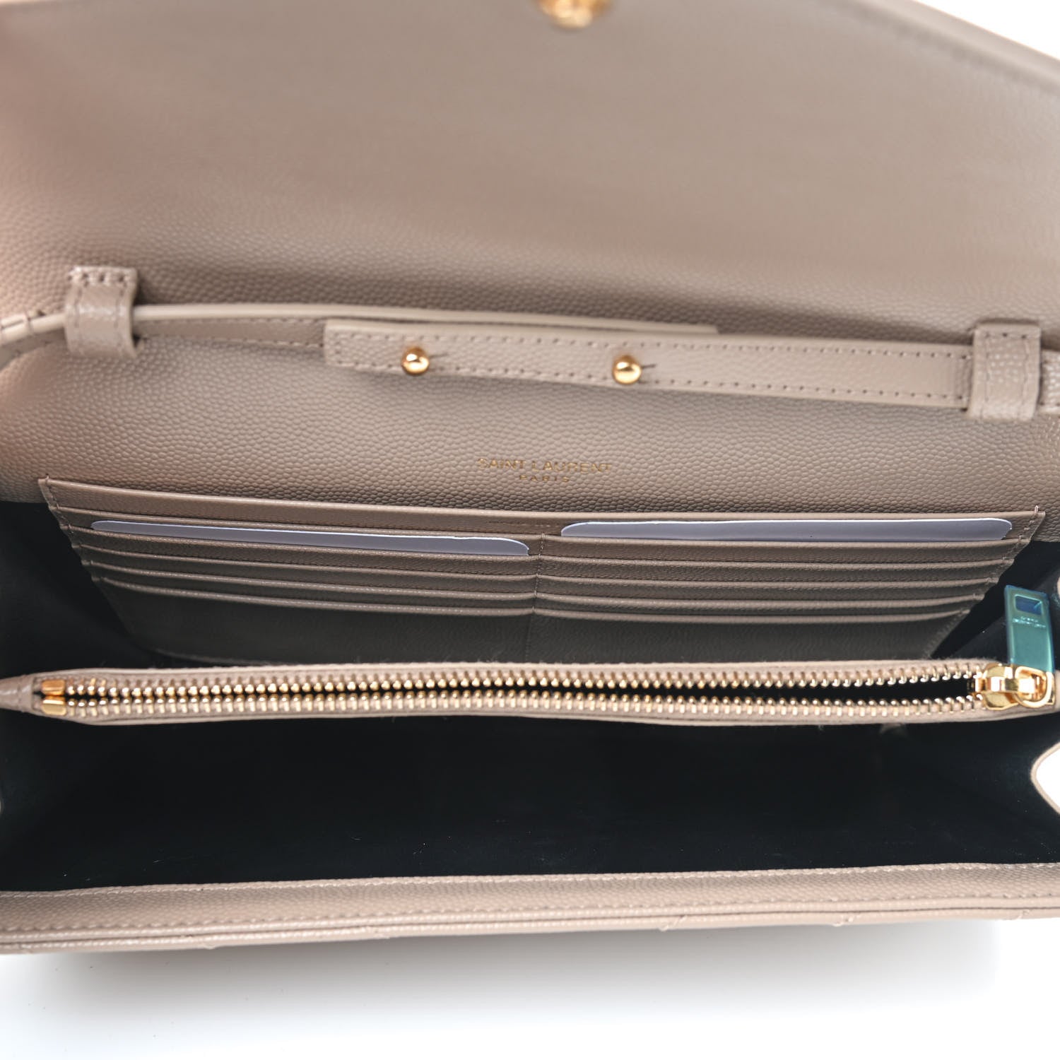 Saint Laurent Grain De Poudre Matelasse Chevron Monogram Chain Wallet Nude Powder 5 of 8