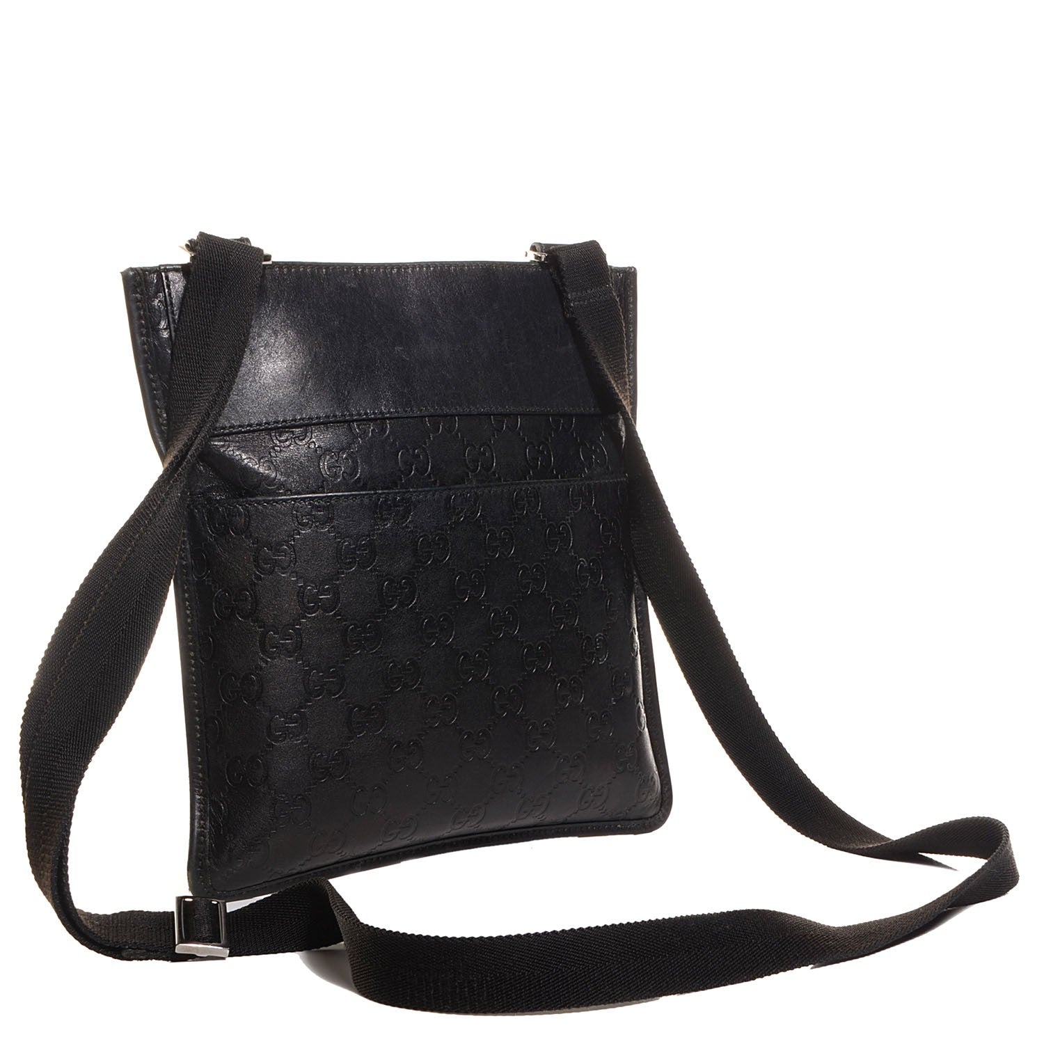 Gucci Guccissima Medium Flat Messenger Bag Black 5 of 17