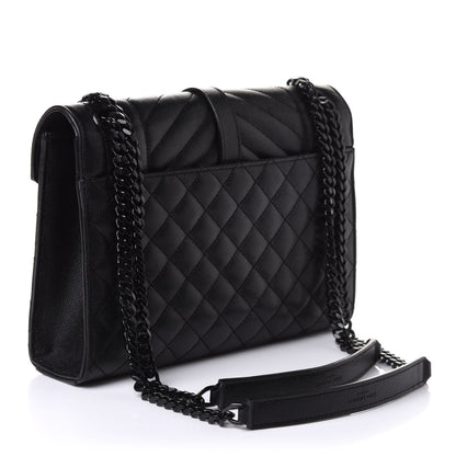 Saint Laurent Grain De Poudre Textured Mixed Matelasse Triquilt Medium Monogram Satchel Black 3 of 10
