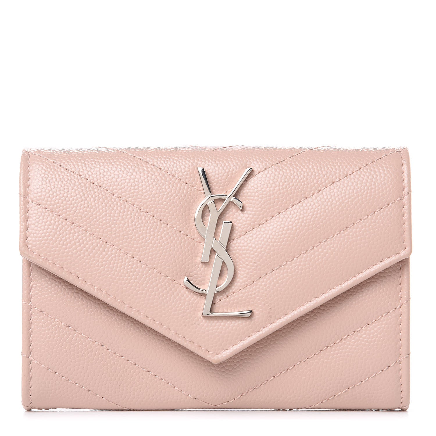 Saint Laurent Grain De Poudre Matelasse Chevron Small Monogram Envelope Wallet Pale Blush 1 of 9