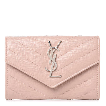 Saint Laurent Grain De Poudre Matelasse Chevron Small Monogram Envelope Wallet Pale Blush 1 of 9