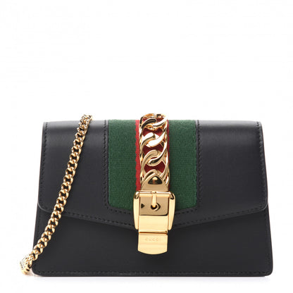 Gucci Calfskin Super Mini Sylvie Chain Shoulder Bag Black 1 of 10