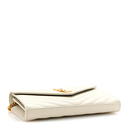 Saint Laurent Grain De Poudre Matelasse Chevron Monogram Chain Wallet Crema Soft 4 of 9