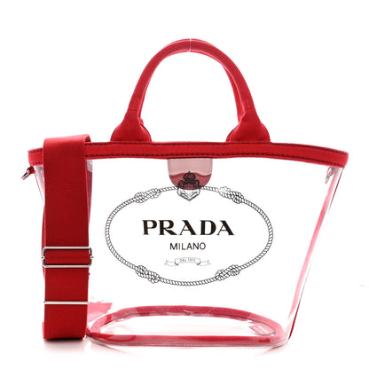 Prada Plexiglass Calfskin Small Shopper Tote Rosso 3 of 18