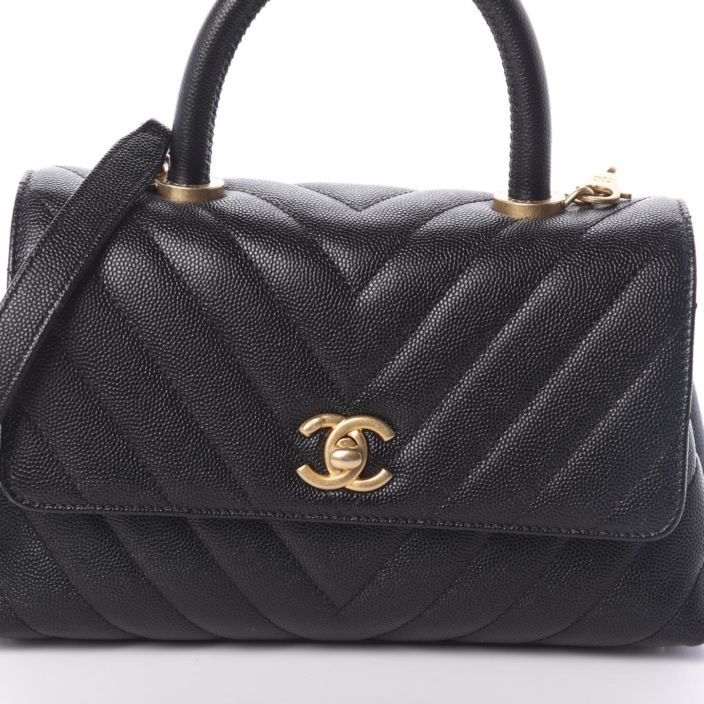 Caviar Chevron Quilted Mini Coco Handle Flap Black