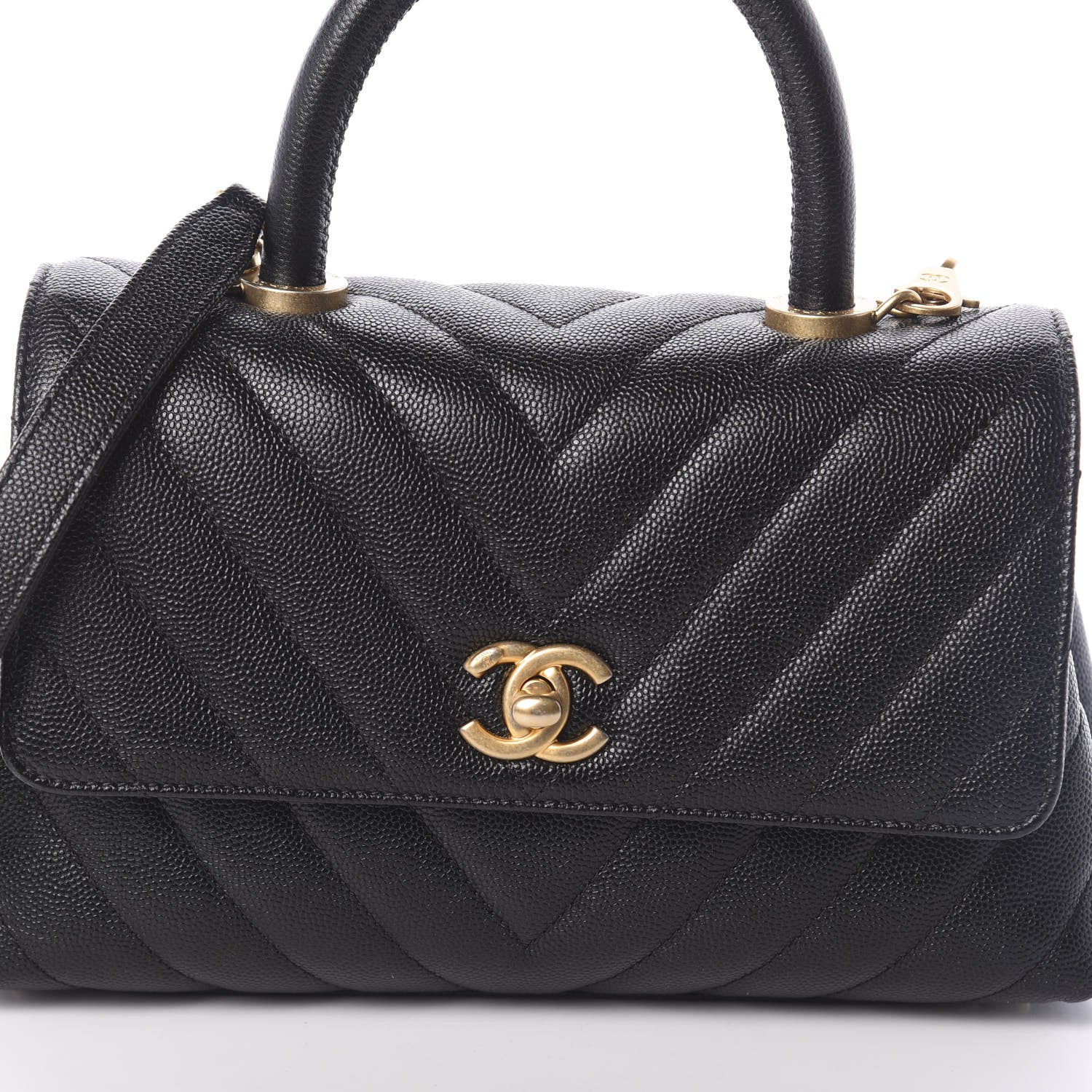 Chanel Caviar Chevron Quilted Mini Coco Handle Flap Black 9 of 11