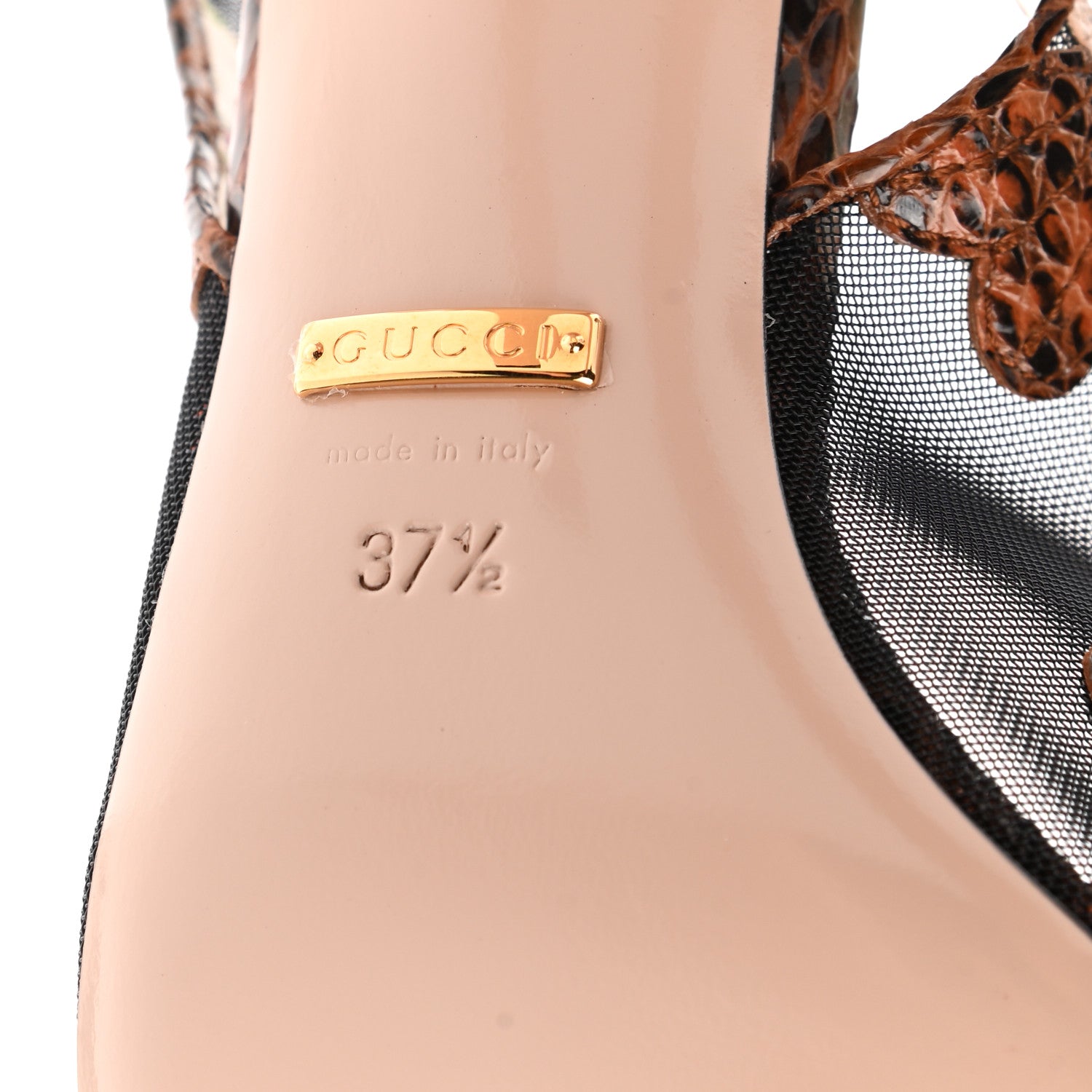 Gucci Malaga Kid Elaphe Lizard Butterflies Mid-Heel Slingback Pumps 37.5 Bright Cuir Black Soft Pink 6 of 8