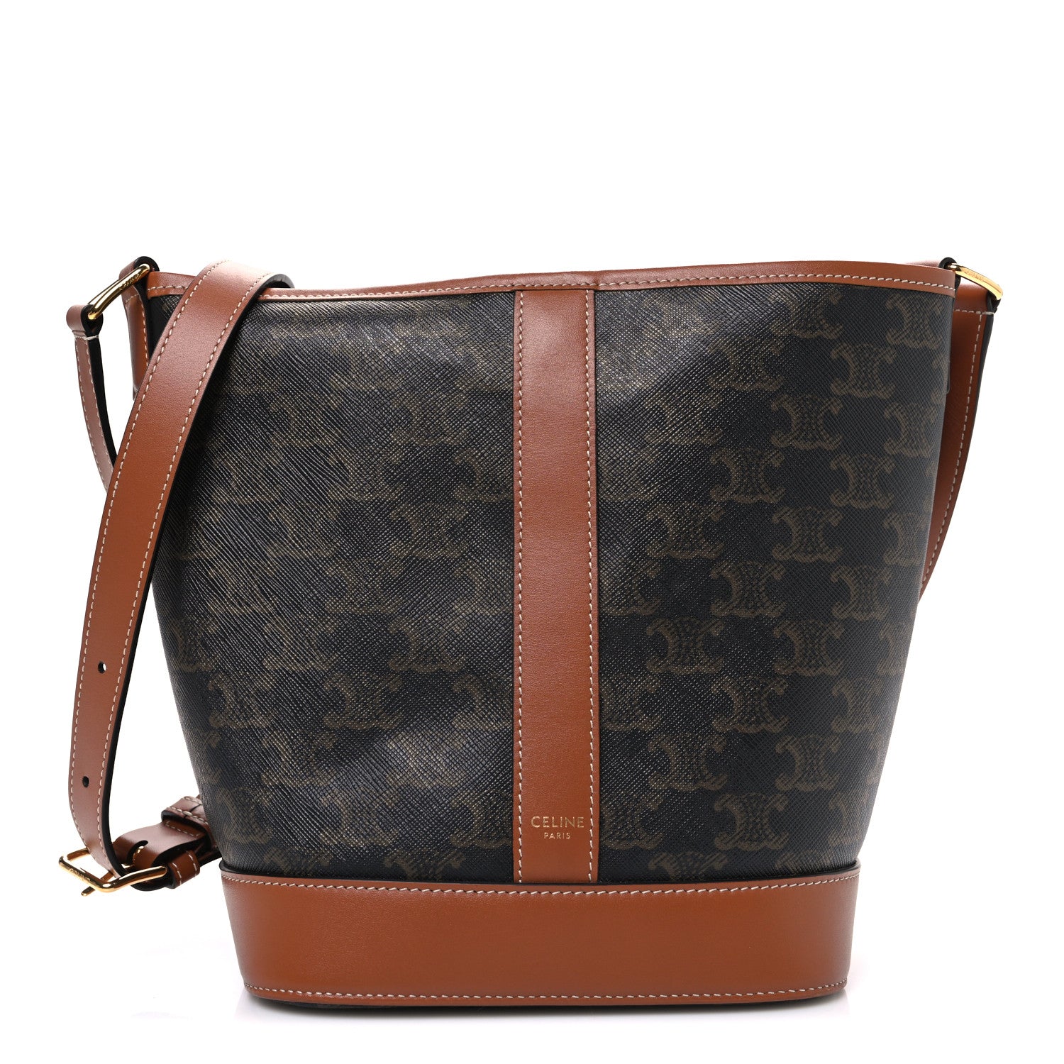 Celine Triomphe Canvas Calfskin Small Bucket Bag Tan 1 of 11