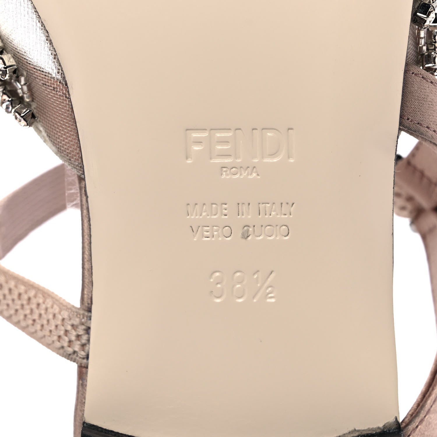 Fendi Satin Technical Mesh Colibri Crystal Embellished Mule 38.5 Nude 12 of 17