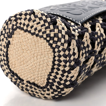 Loewe Calfskin Raffia Paula's Ibiza Pocket Bucket Bag Natural Navy Blue 10 of 10