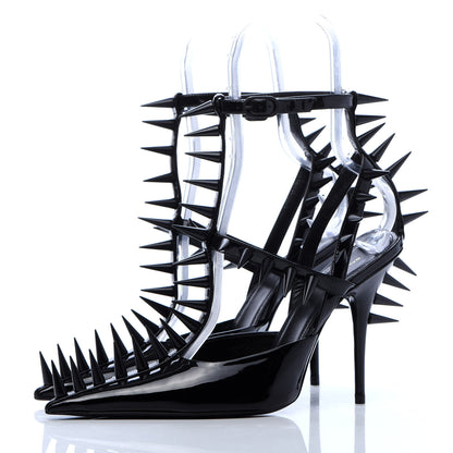 Balenciaga Glossy Calfskin Spiked Pumps 38 Black 3 of 9