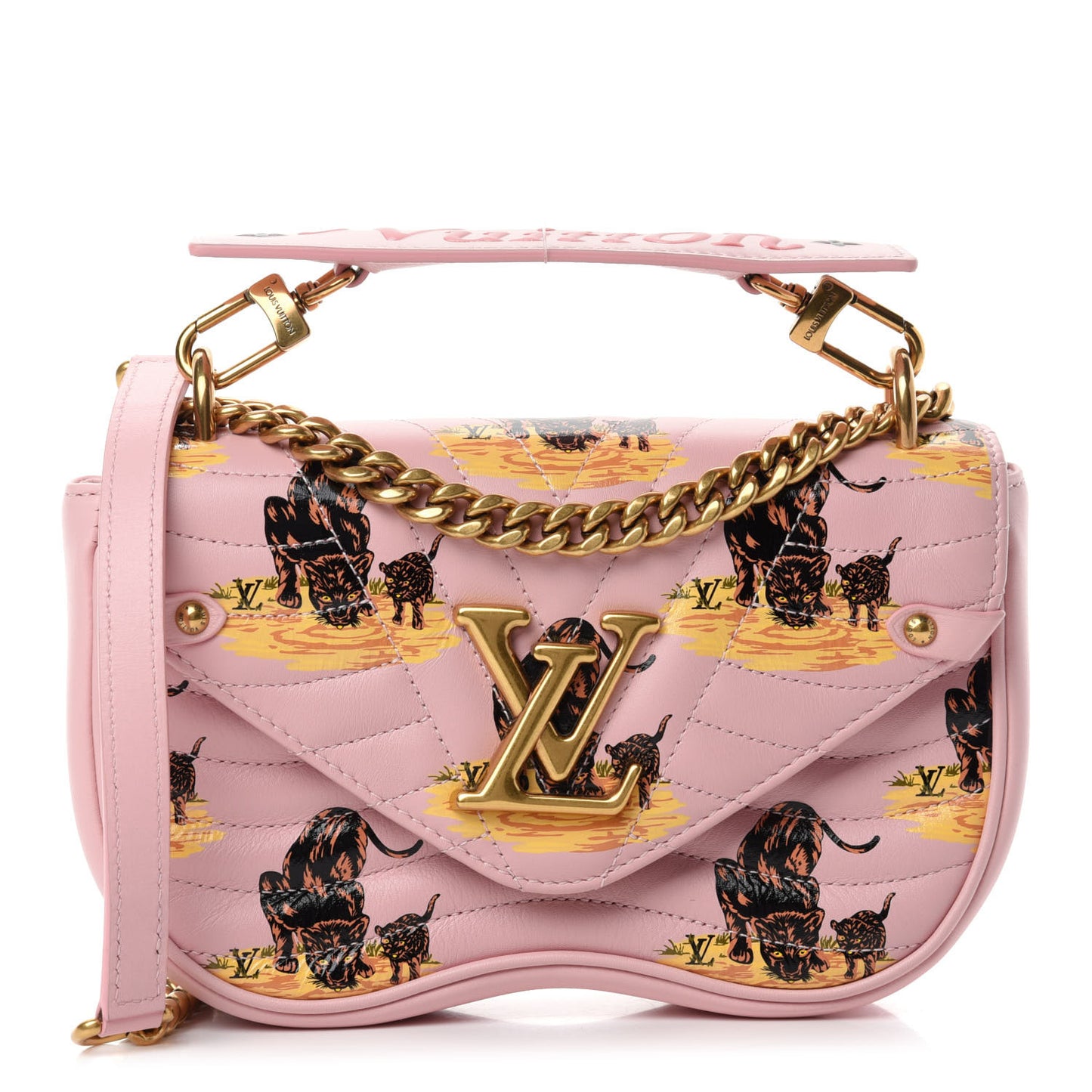Calfskin Leopard Print New Wave Chain PM Light Pink
