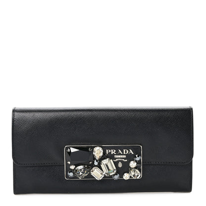 Prada Saffiano Stones Continental Wallet Black 1 of 7