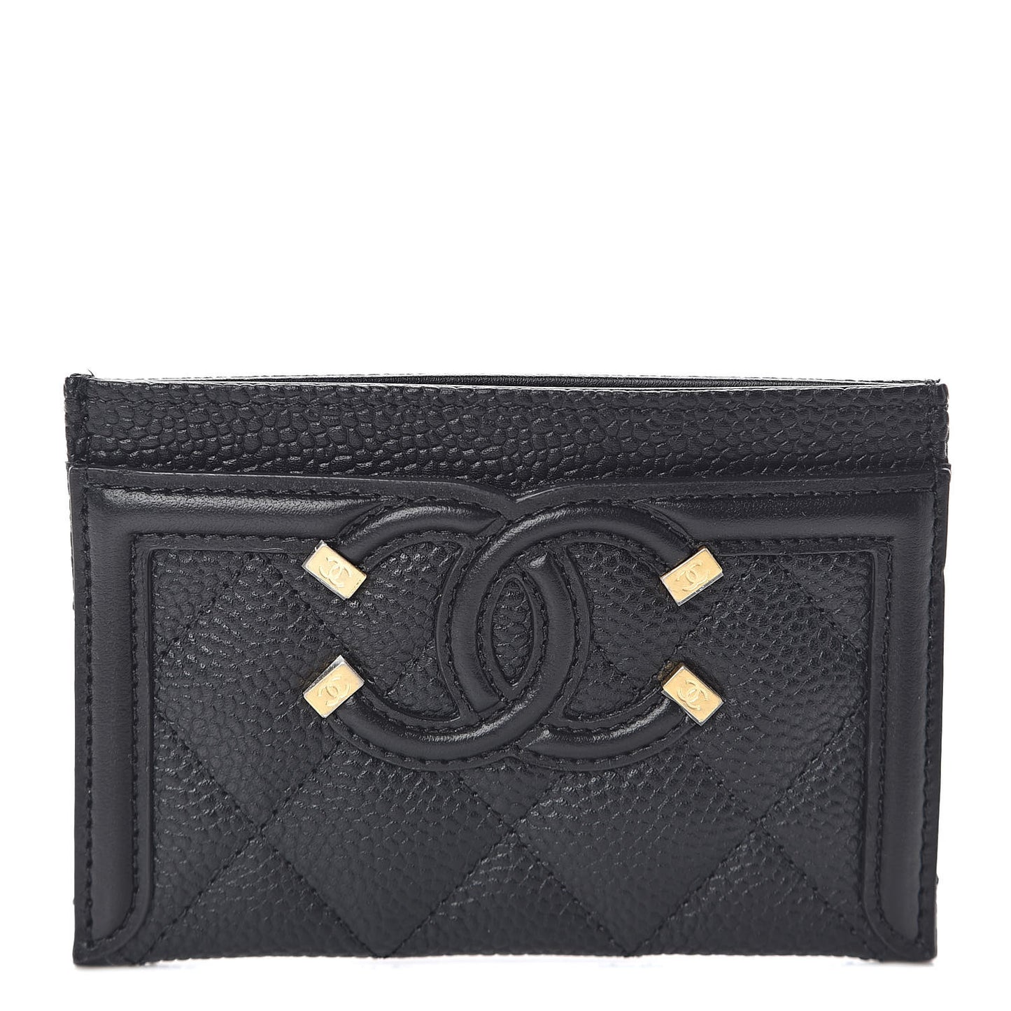 Caviar Quilted Filigree Card Holder Black