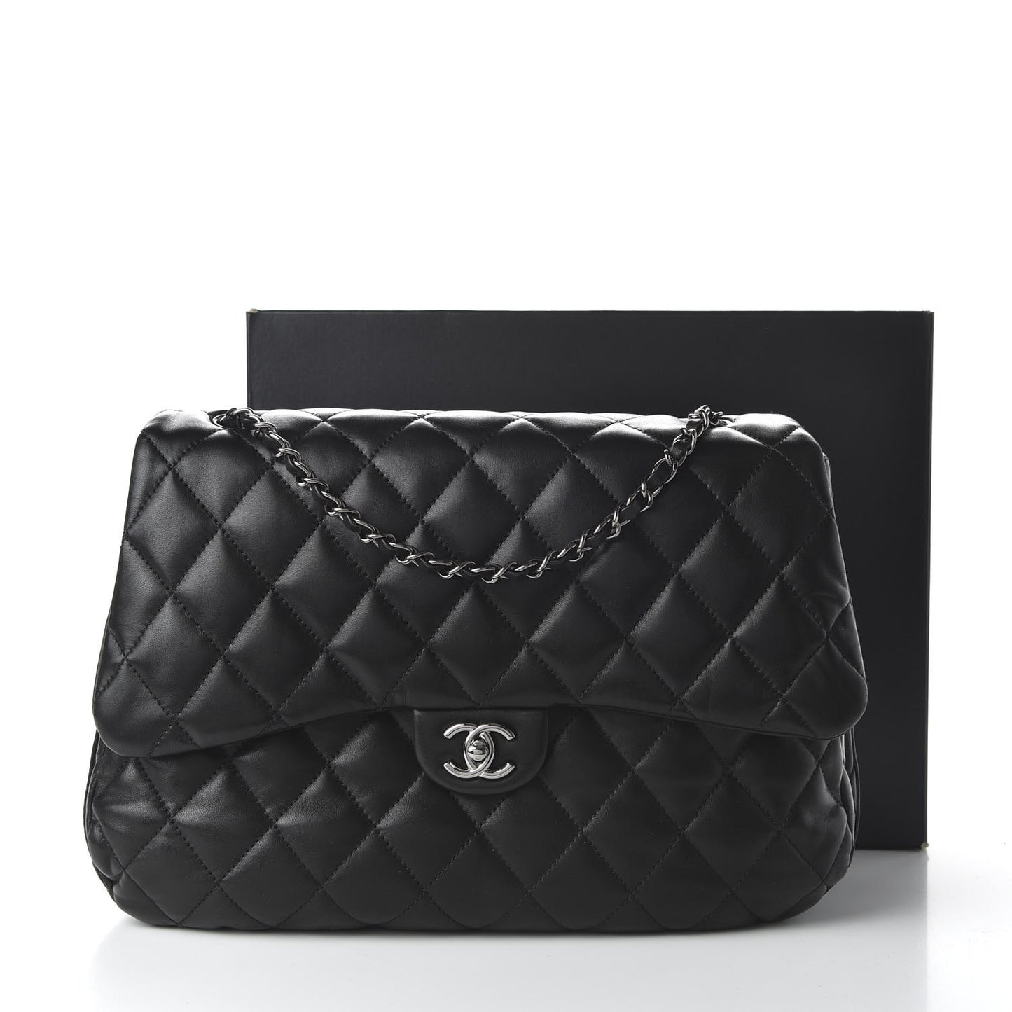 Lambskin Quilted 3 Large Flap Black