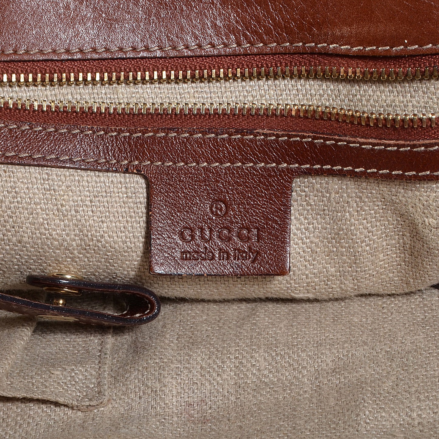 Leather Web Strap Tote Brown