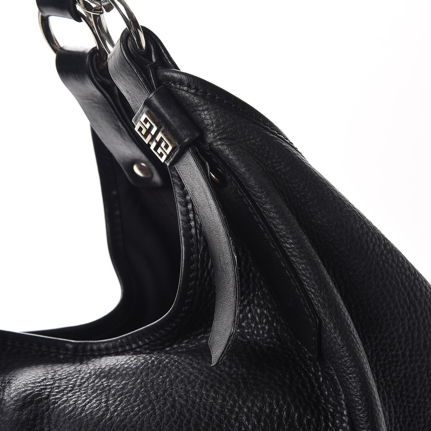 Leather Chain Hobo Shoulder Bag Black