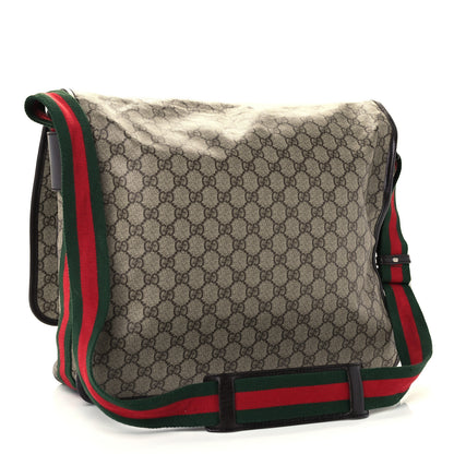 Gucci GG Plus Monogram Web Large Flap Messenger Bag Beige Dark Brown 3 of 11