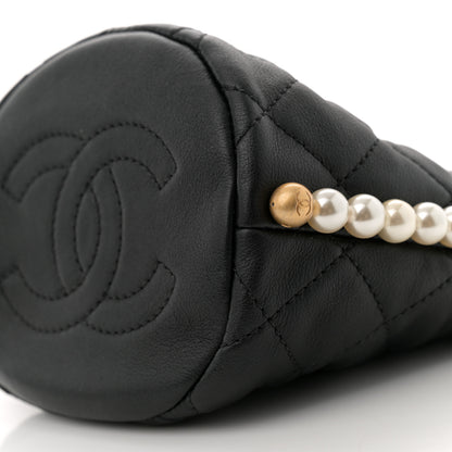 Chanel Calfskin Quilted Pearl Mini About Pearls Drawstring Bucket Bag Black 10 of 10