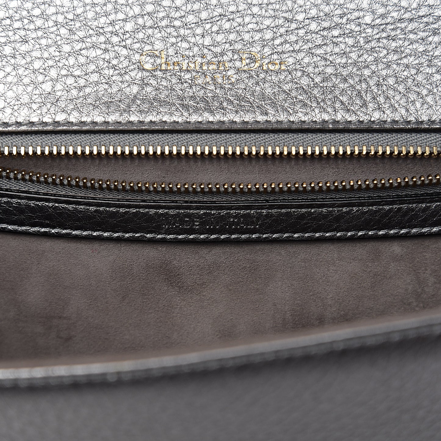 Metallic Grained Calfskin Medium Diorama Flap Bag Silver