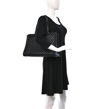 Chanel Calfskin Quilted Boy Shopping Tote Black 2 of 12