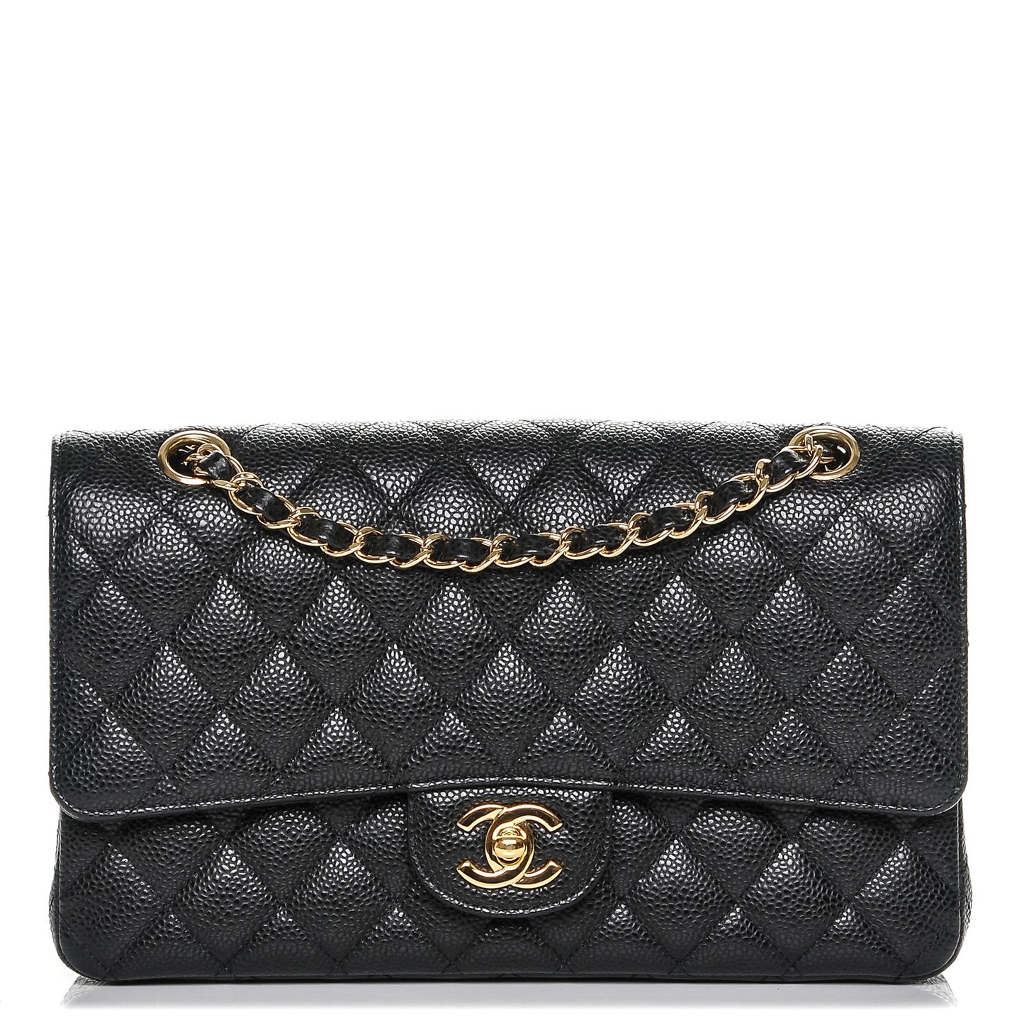 Caviar Quilted Medium Double Flap Black