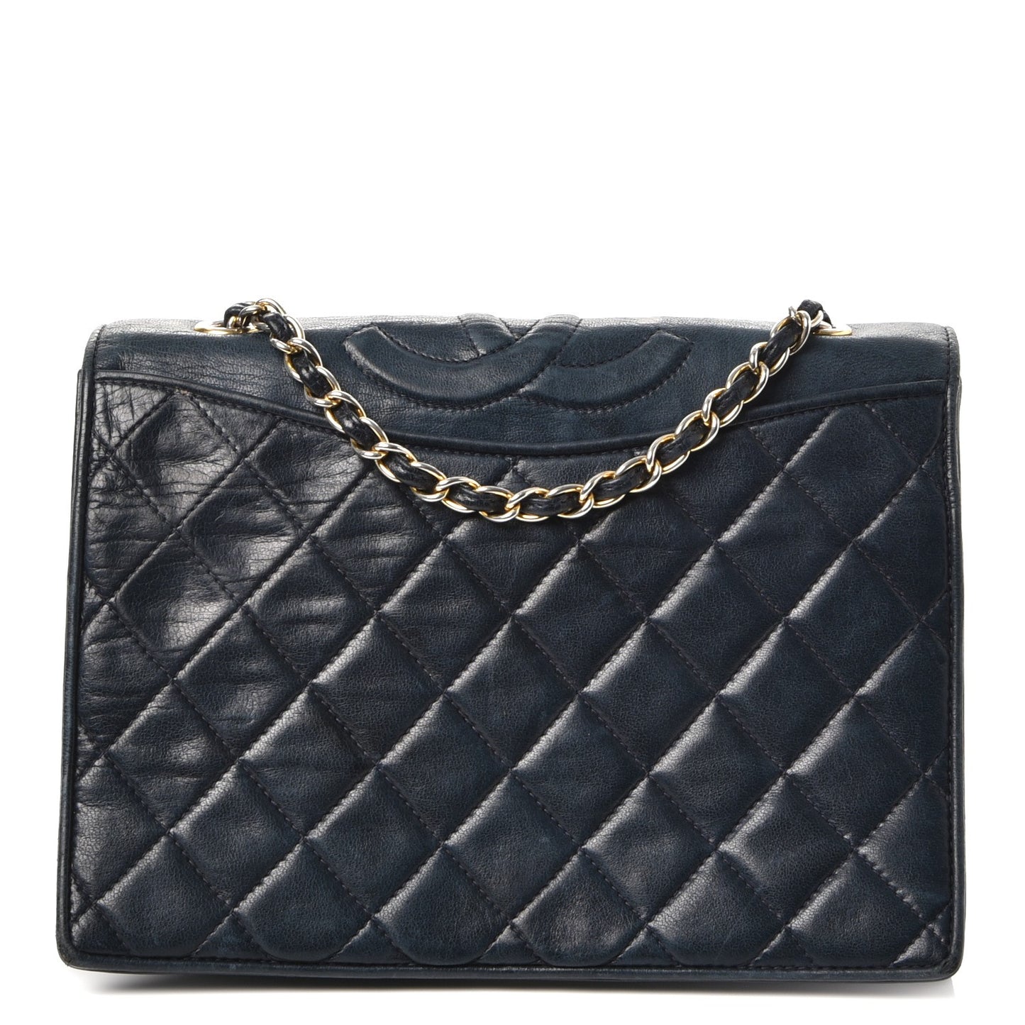 Lambskin Quilted CC Small Single Flap Navy