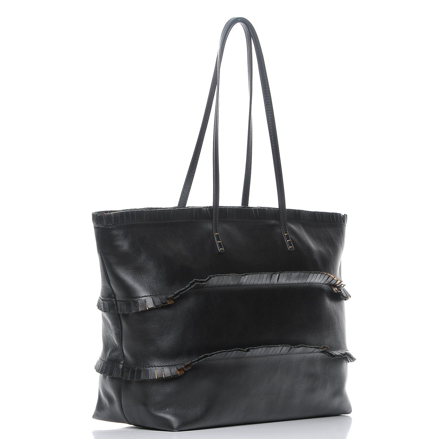 Calfskin Ruffle Roll Tote Black