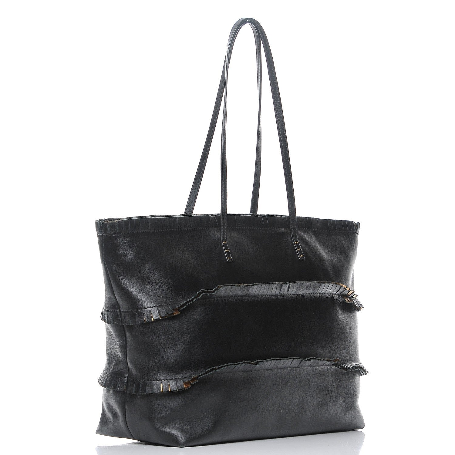 Fendi Calfskin Ruffle Roll Tote Black 3 of 7
