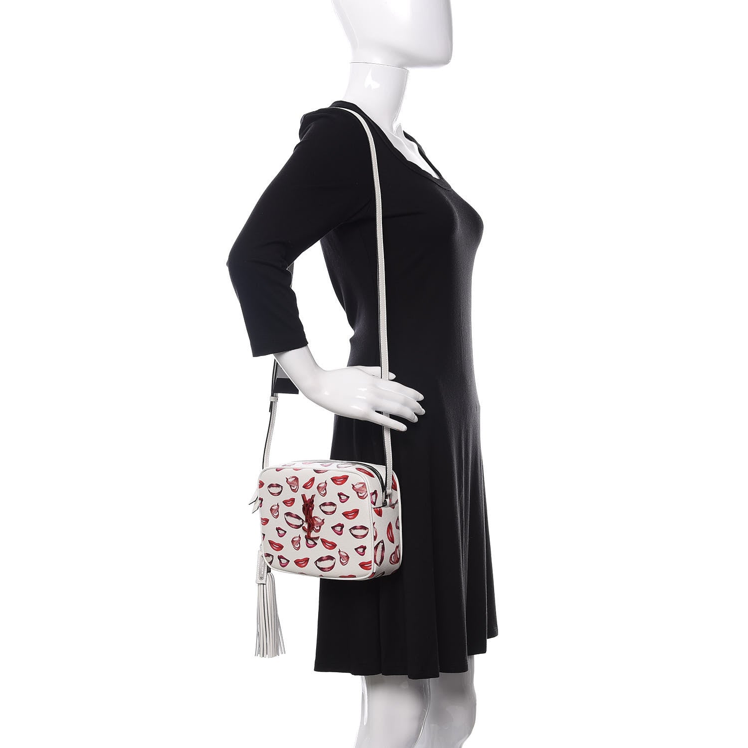 Saint Laurent Grain De Poudre Lips Print Medium Classic Monogram Camera Bag White Red 2 of 10