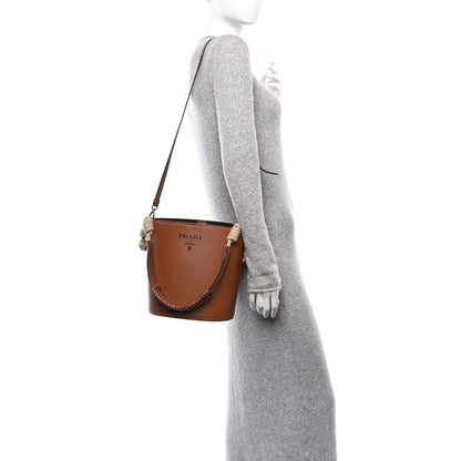 Prada City Calfskin Knotted Rope Bucket Bag Cognac 2 of 12