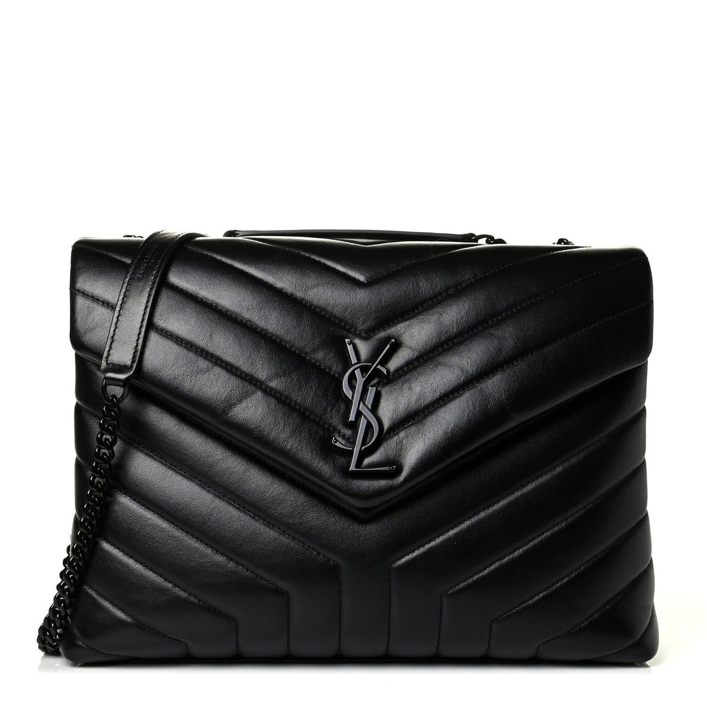 Calfskin Y Quilted Monogram Medium Loulou Chain Satchel Black