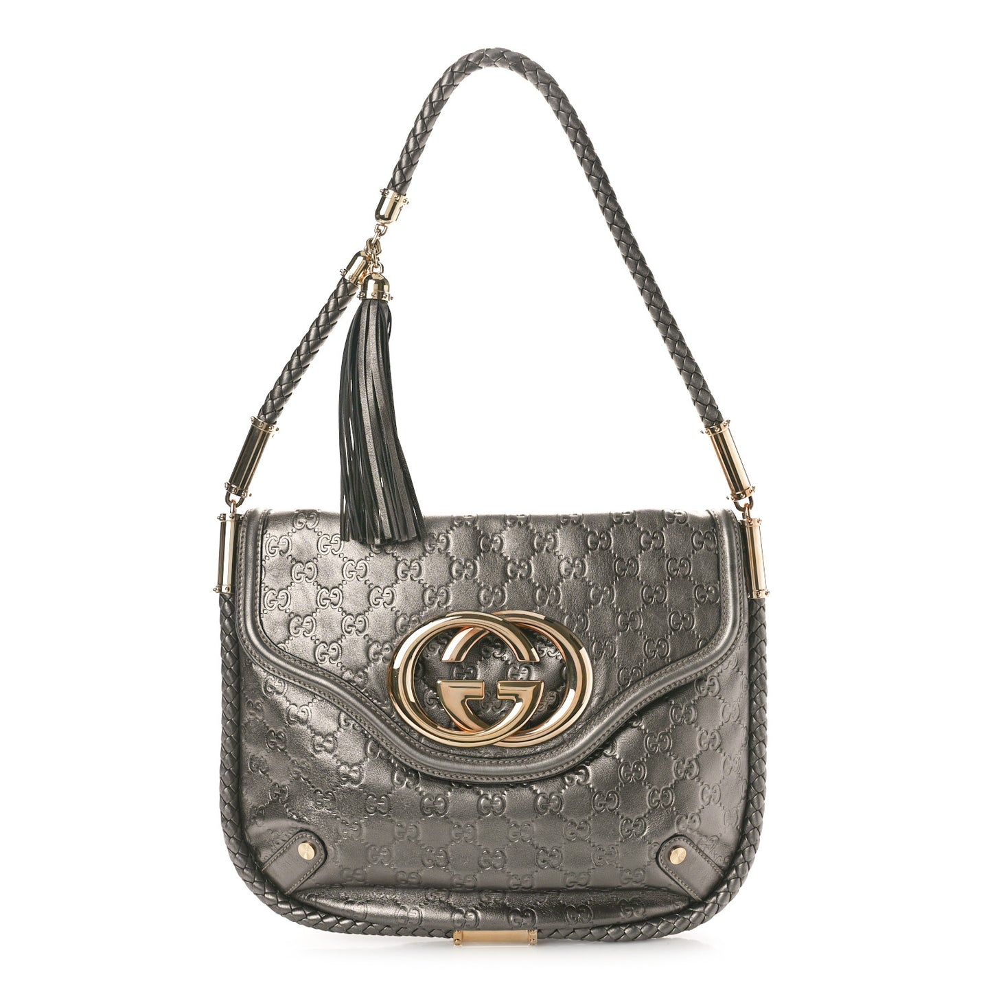 Guccissima Medium Britt Tassel Shoulder Bag Gunmetal
