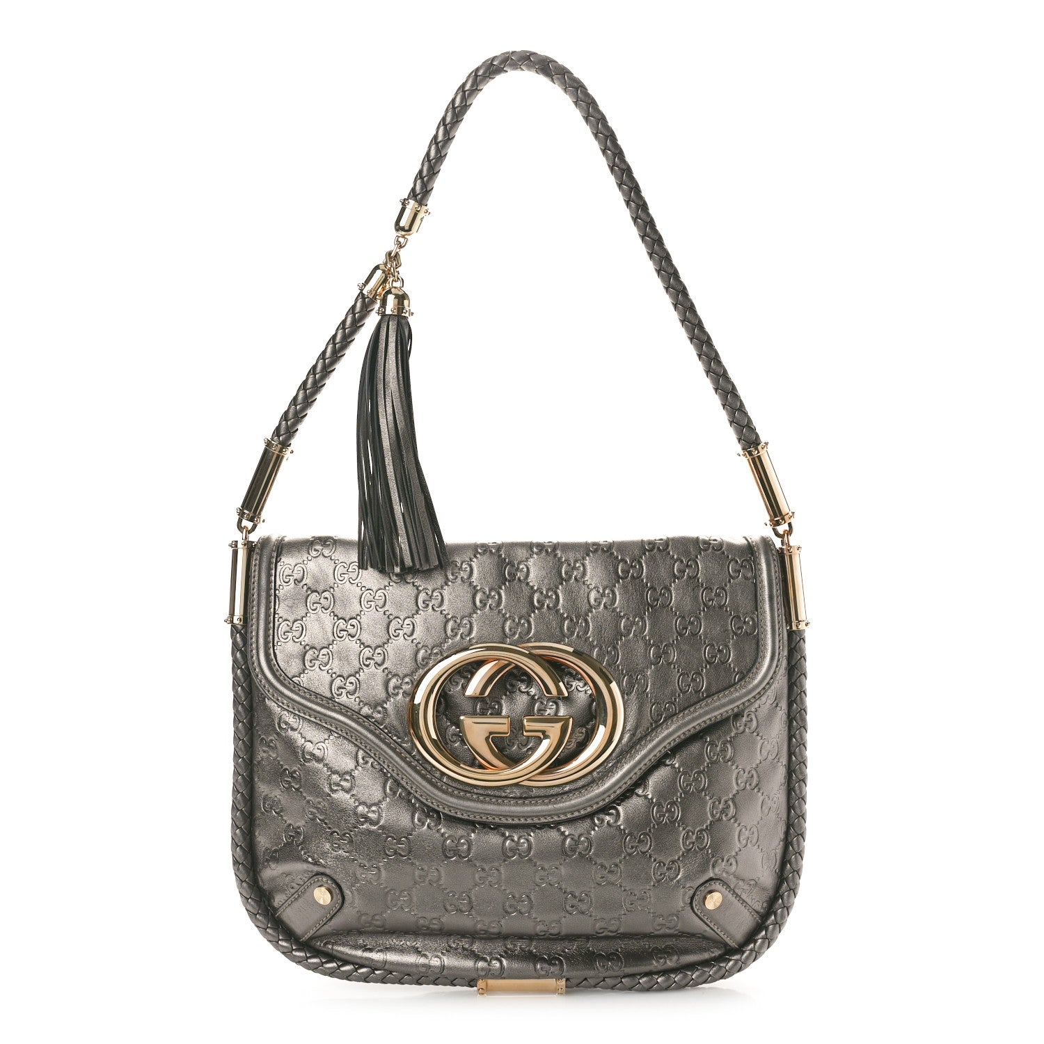 Gucci Guccissima Medium Britt Tassel Shoulder Bag Gunmetal 1 of 10