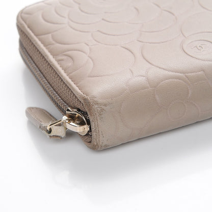 Chanel Lambskin Camellia Embossed Large Gusset Zip Around Wallet Beige 11 of 12
