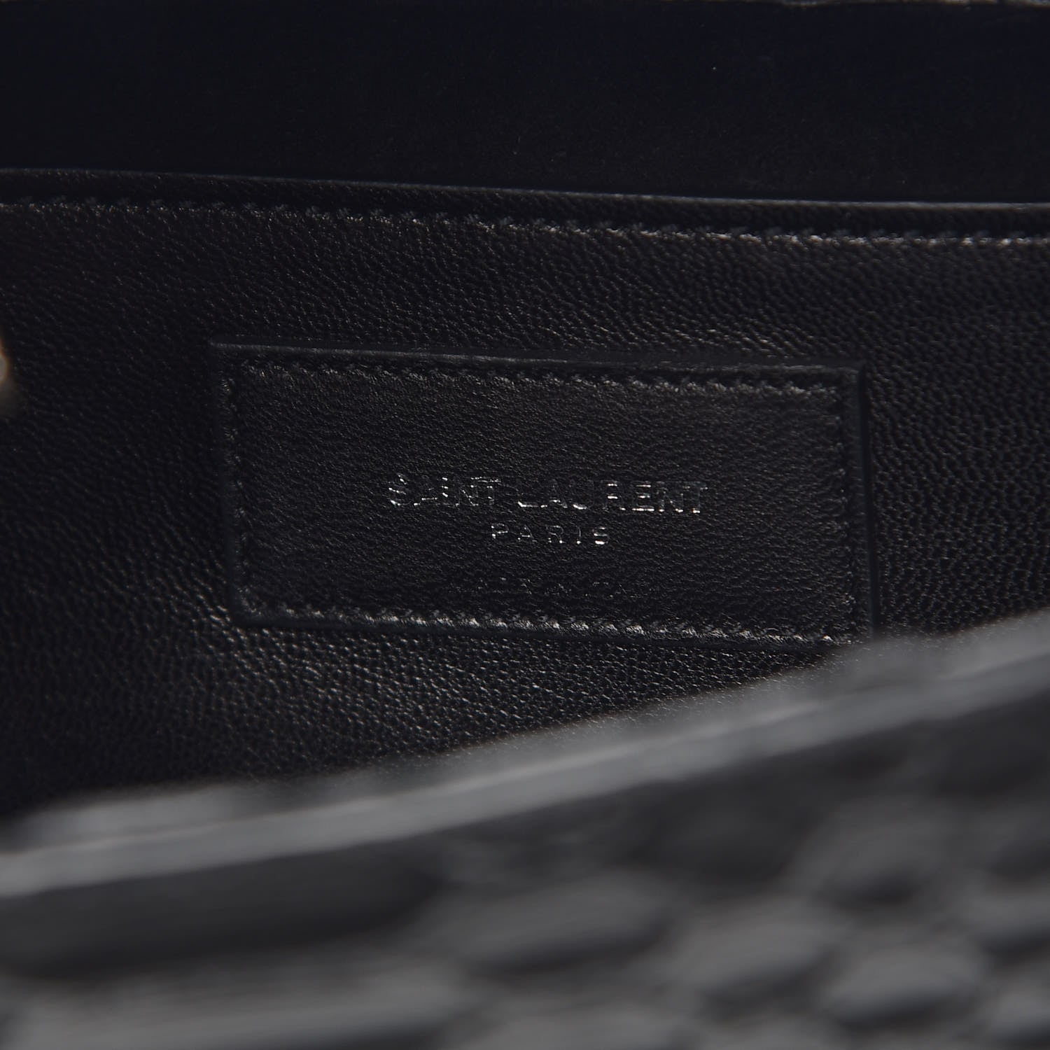 Saint Laurent Python Calfskin Embossed Classic Monogram Tassel Clutch Black 9 of 10