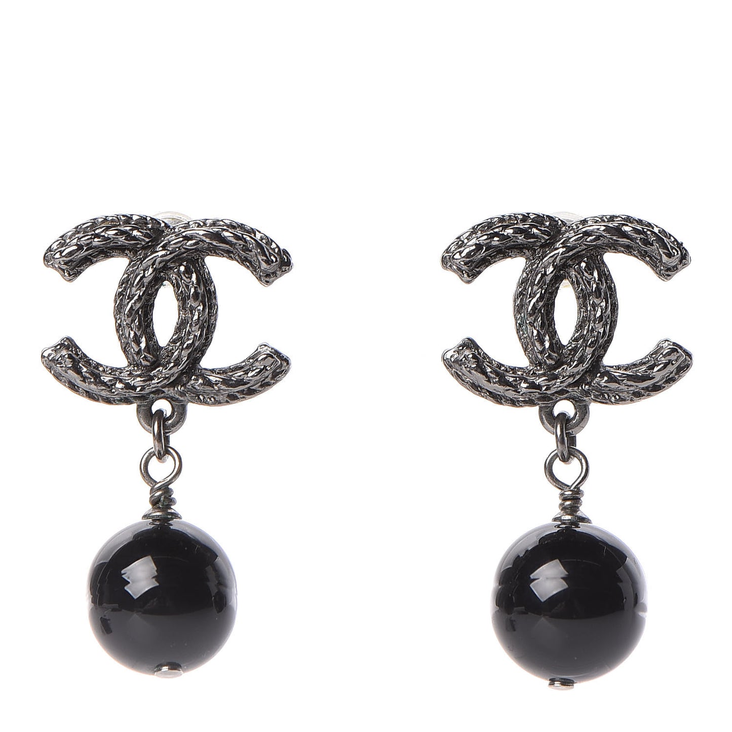 Ruthenium Bead CC Drop Earrings Black