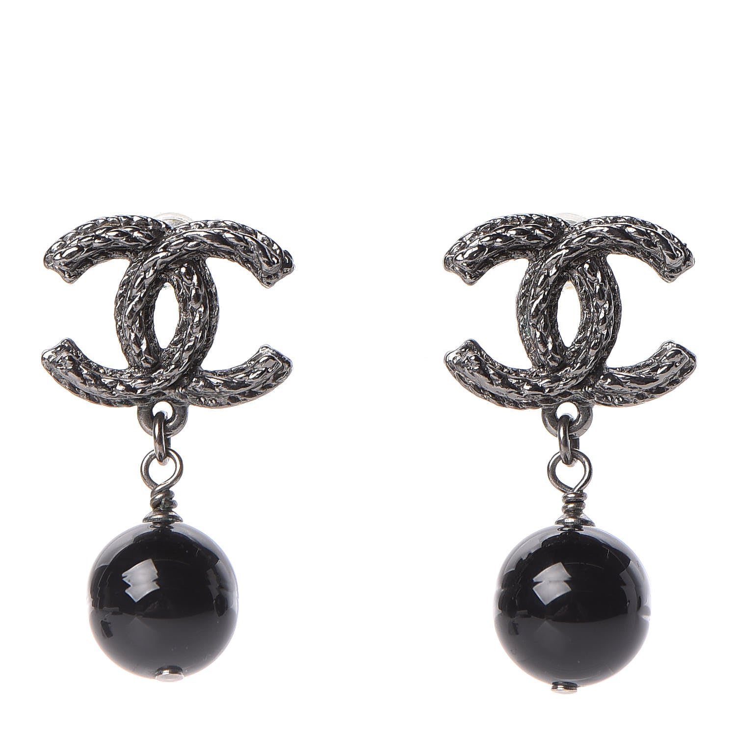 Chanel Ruthenium Bead CC Drop Earrings Black 1 of 4