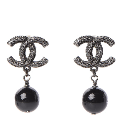 Chanel Ruthenium Bead CC Drop Earrings Black 1 of 4