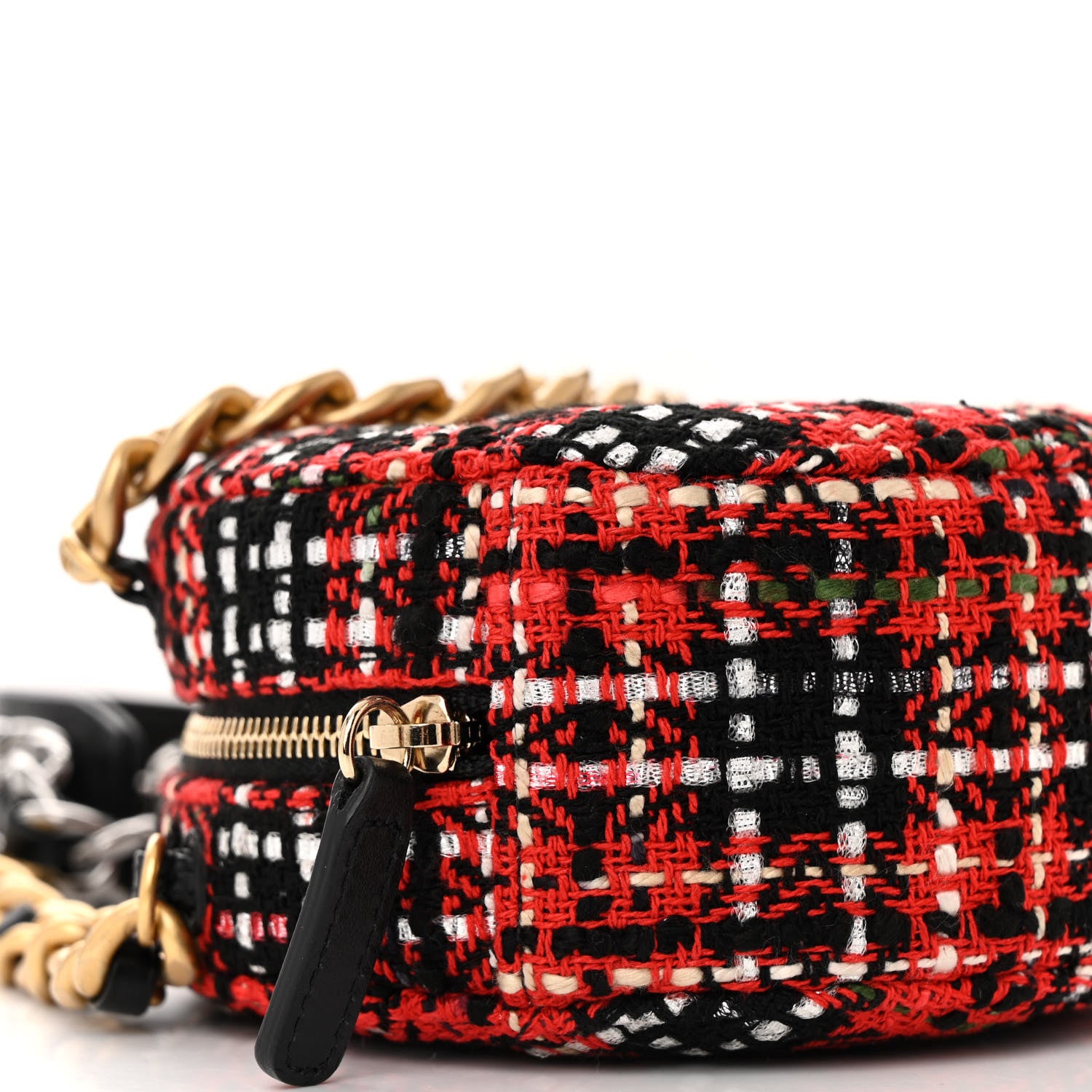 Chanel Tweed Quilted Chanel 19 Round Clutch With Chain  Red Black White Green 9 of 11