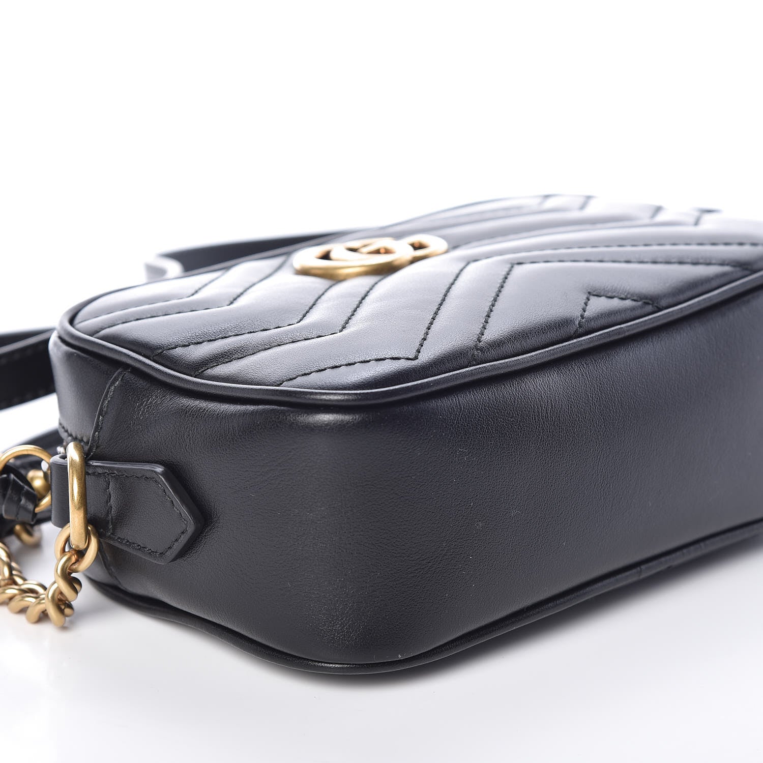 Gucci Calfskin Matelasse Mini GG Marmont Chain Shoulder Bag Black 5 of 10
