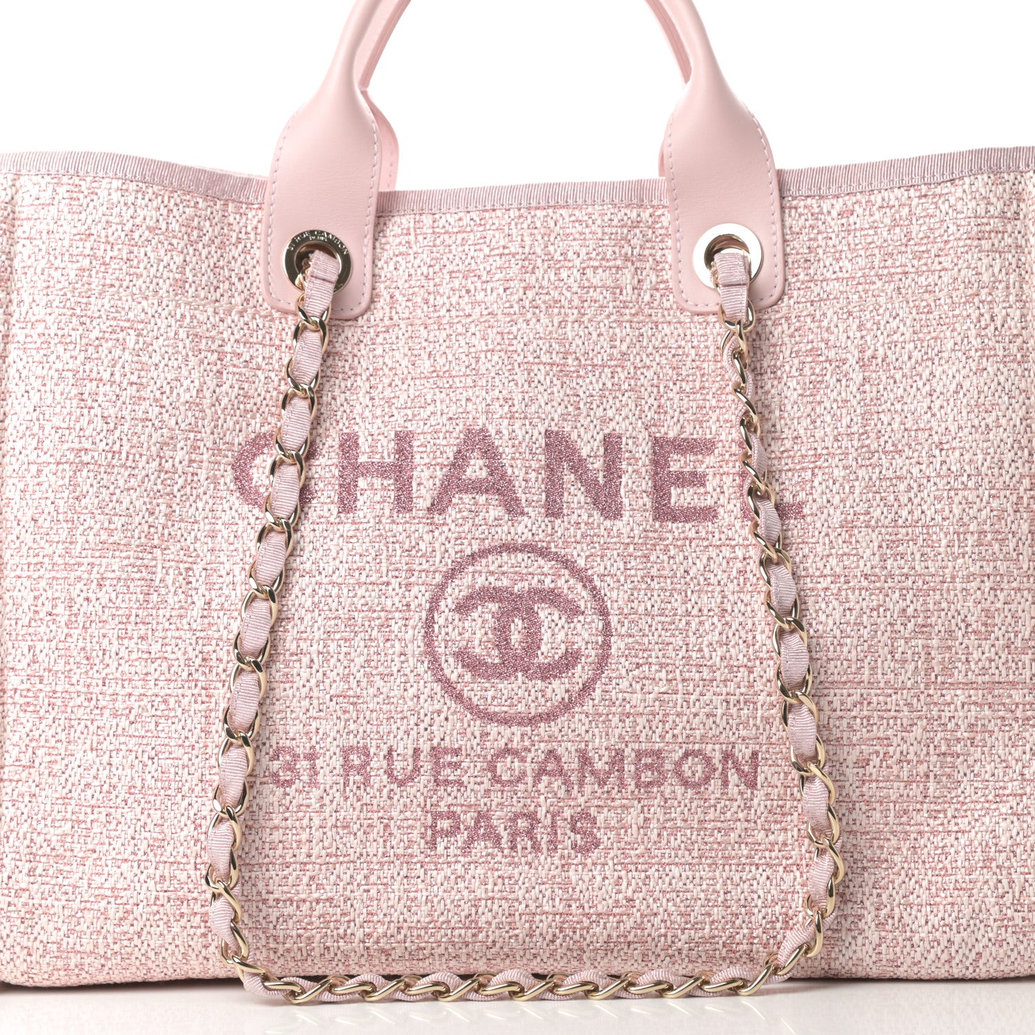 Chanel Straw Lurex Medium Deauville Tote Pink 8 of 11