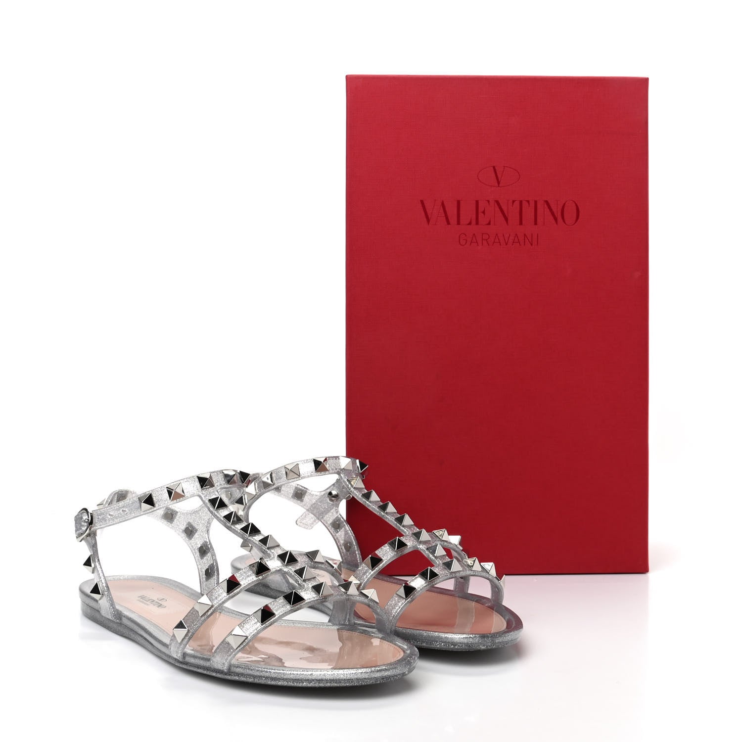 Valentino Garavani PVC Jelly Glitter Rockstud Caged Sandals 36 Silver 10 of 10