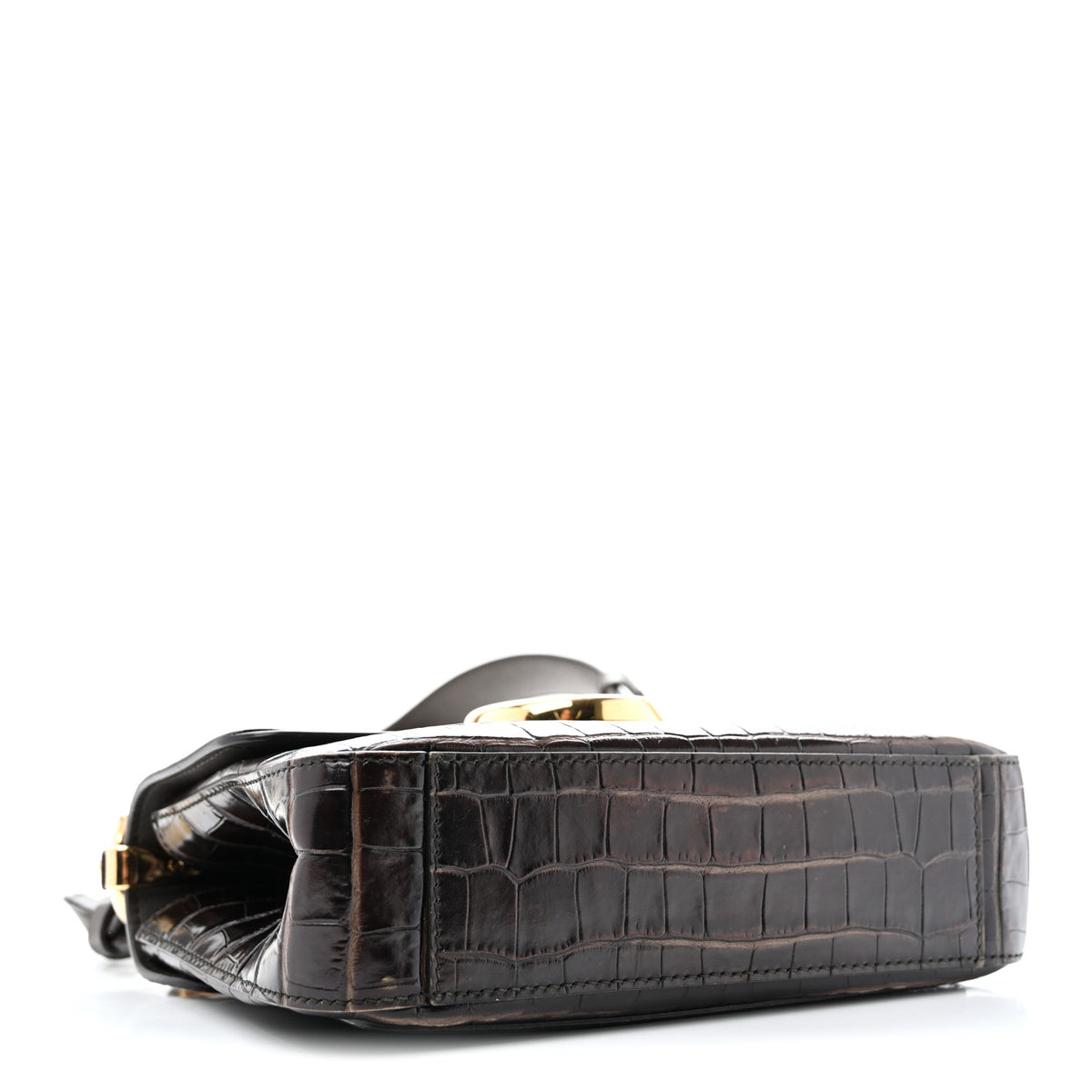 Calfskin Crocodile Embossed Small C Double Carry Profound Brown