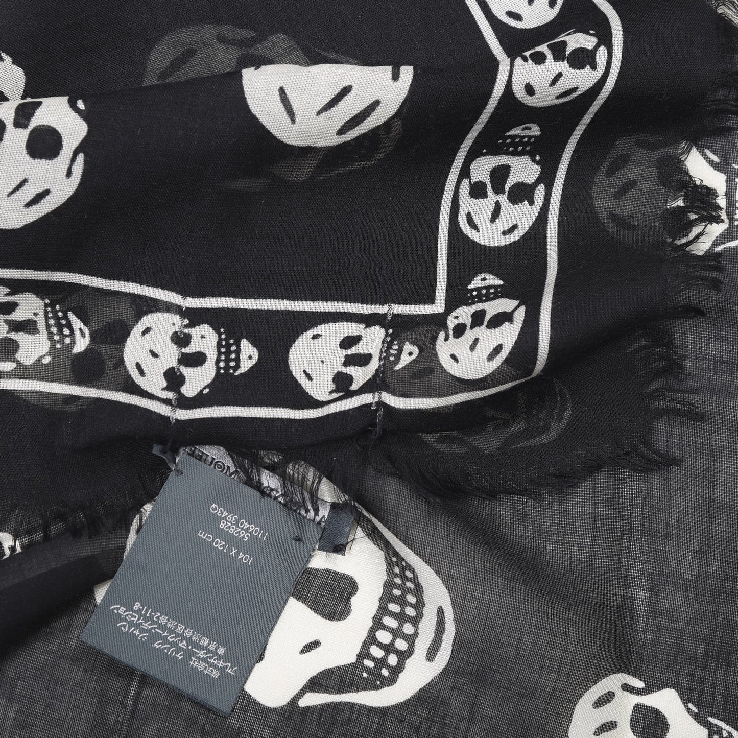Silk Chiffon Skull Scarf Black Ivory