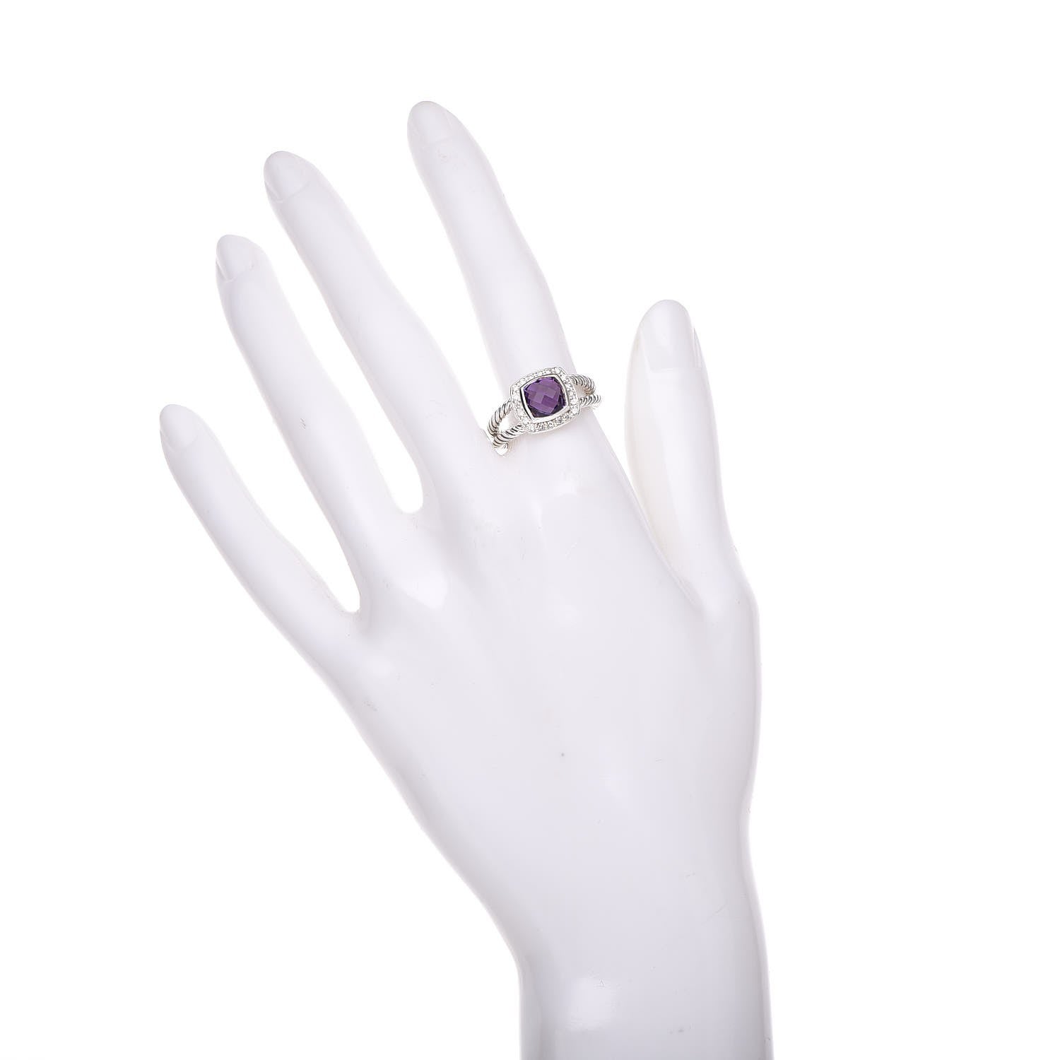 David Yurman Sterling Silver Diamond Amethyst 7mm Petite Albion Ring 53 6.5 2 of 4